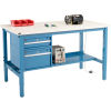 60W X 30D Production Workbench - ESD Laminate Square Edge with Drawers & Shelf - Blue
																			