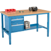 Global Industrial 60 x 30 Production Workbench - Shop Top Square Edge - Drawers & Shelf - Blue