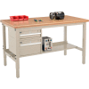 Global Industrial 72 x 30 Production Workbench - Shop Top Safety Edge - Drawers & Shelf - Tan