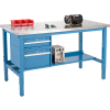 Global Industrial™ 60x30 Production Workbench, Stainless Steel Square Edge, Drawers & Shelf BL