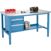 Global Industrial 60x30 Production Workbench, Stainless Steel Square Edge, Drawers & Shelf BL