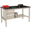 Global Industrial 72 x 30 Production Workbench - Phenolic Safety Edge - Drawers & Shelf - Tan