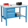 Global Industrial™ 96 x 36 Production Workbench - Laminate Square Edge - Drawers & Shelf - Blue