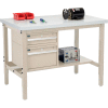 Global Industrial 48 x 36 Production Workbench - Laminate Square Edge - Drawers & Shelf - Tan