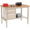 Global Industrial 48 x 30 Production Workbench - Shop Top Safety Edge - Drawers & Shelf - Tan