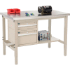 Global Industrial 48"W x 30"D Production Workbench - SS Square Edge with Drawers & Shelf - Tan