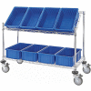 Global Industrial Easy Access Slant Shelf Chrome Wire Cart, 8 Blue Grid Containers 48Lx18Wx48H