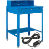 Global Industrial Flat Surfaced Shop Desk w/ Riser & Outlets, 34-1/2"W x 30"D, Blue
