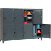 StrongHold® Double Tier 8 Door Welded Personnel Locker, 98"Wx24"Dx78"H, Gray, Assembled