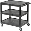 Luxor Plastic Utility Cart w/3 Shelves, 250 lb. Capacity, 24"L x 18"W x 34"H, Black