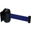 Queueway Safety Crowd Control Retractable Wall Mount Barrier, Black With 7'6" Blue Belt