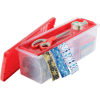 Ribbon Storage Plastic Box w/Divider and Tray, Red Lid/Clear Container, 16" L x 5-9/16" W x 5-1/2" H - Pkg Qty 6