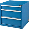 Global Industrial Modular Drawer Cabinet, 3 Drawers, w/Lock, 30"Wx27"Dx29-1/2"H, Blue