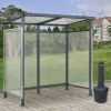 Bus Smoking Shelter Flat Roof 3-Side Open Front With Black 5 Gallon Outdoor Ashtray 6ft5inWx3ft8inDx7ftH
																			