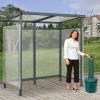Global Industrial Bus Smoking Shelter Flat Roof 3-Side Green 5 Gal. Ashtray 6'5" x3'8" x7'