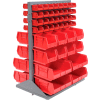 Global Industrial Mobile Double Sided Floor Rack - 88 Red Stacking Bins 36 x 54