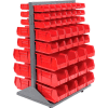 Global Industrial™ Mobile Double Sided Floor Rack - 96 Red Stacking Bins 36 x 54