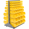 Global Industrial Mobile Double Sided Floor Rack - 96 Yellow Stacking Bins 36 x 54