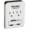 Global Industrial 2 Outlet Wall Adapter, 2 USB Charging Ports, 15A, 125V, 1875W, UL/CUL