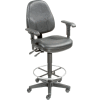 Interion® Leather Operator Stool with Arms - 360° Footrest - Black