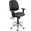 Interion® Deluxe Leather Office Stool with Arms - 360° Footrest - Black