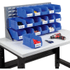 Global Industrial Louvered Bench Rack 36"W x 20"H - 18 of Blue Premium Stacking Bins