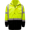 GSS Safety 6003 Class 3 Premium Hooded Rain Coat, Lime with Black Bottom, L/XL