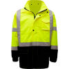 GSS Safety 6003 Class 3 Premium Hooded Rain Coat, Lime with Black Bottom, S/M