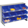 Global Industrial 3 Shelf Bench Pick Rack - 12 Blue Shelf Bins 8 Inch Wide 33x12x21