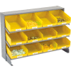 Global Industrial 3 Shelf Bench Pick Rack - 12 Yellow Plastic Shelf Bins 8 Inch Wide 33x12x21
