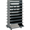 Global Industrial 16 Shelf Double-Sided Mobile Pick Rack - 64 Yellow Plastic Shelf Bins 8"W