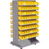 Global Industrial 16 Shelf Double-Sided Mobile Pick Rack - 128 Yellow Plastic Shelf Bins 4"W