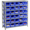 Global Industrial™ Steel Shelving with 30 4"H Plastic Shelf Bins Blue, 36x12x39-7 Shelves