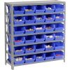 Global Industrial Steel Shelving with 30 4"H Plastic Shelf Bins Blue, 36x12x39-7 Shelves
