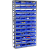 Global Industrial™ Steel Shelving with 48 4"H Plastic Shelf Bins Blue, 36x12x72-13 Shelves