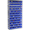 Global Industrial™ Steel Shelving with 96 4"H Plastic Shelf Bins Blue, 36x12x73-13 Shelves