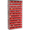 Global Industrial Steel Shelving with 96 4"H Plastic Shelf Bins Red, 36x12x72-13 Shelves