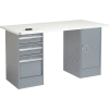 96" W x 30" D Pedestal Workbench W/ 3 Drawers & Cabinet, ESD Laminate Sqaure Edge- Gray