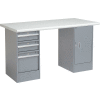 Global Industrial 60 x 30 Pedestal Workbench 3 Drawers & 1 Cabinet, Laminate Safety Edge Gray