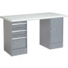 60in W x 30in D Pedestal Workbench W/ 3 Drawers & 1 Cabinet, Plastic
																			
