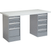 Global Industrial 96 x 30 Pedestal Workbench - 7 Drawers, Plastic Laminate Square Edge - Gray