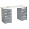 96" W x 30" D Pedestal Workbench W/ 7 Drawers, ESD Laminate Sqaure Edge- Gray