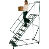 8 Step 24"W Steel Safety Angle Rolling Ladder W/ Handrails - Perforated Tread
