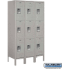 Triple Tier 9 Door Metal Locker, 12"Wx15"Dx20"H, Gray, Assembled