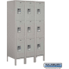 Triple Tier 9 Door Metal Locker, 12"Wx18"Dx20"H, Gray, Assembled