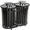Global Industrial Outdoor Metal Slatted Double Trash Receptacle w/ Rain Bonnet Lid - 72 Gal BK