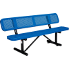 Global Industrial 6' Outdoor Steel Picnic Bench w/ Backrest, Perforated Metal, Blue