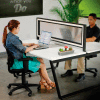 Interion® Double Collaboration Desk With Translucent Plexiglass Partition