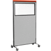 Interion® Mobile Deluxe Office Partition Panel with Partial Window, 36-1/4"W x 64-1/2"H, Gray