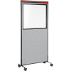 Interion® Mobile Deluxe Office Partition Panel with Partial Window, 36-1/4"W x 76-1/2"H, Gray